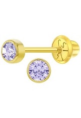 beautiful teeny-tiny gold light purple birthstone earrings for babies and children